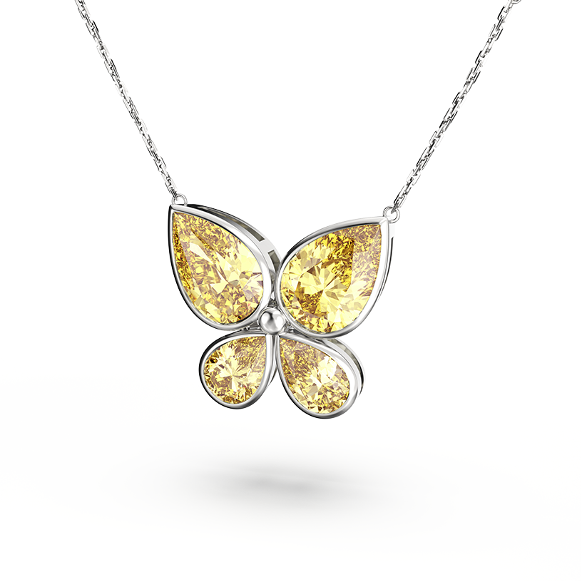 Pear-Cut Yellow Diamond Butterfly Pendant