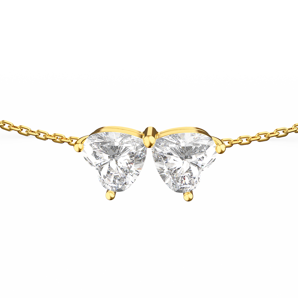 Yellow Gold Butterfly and Heart-shaped Diamond Necklace