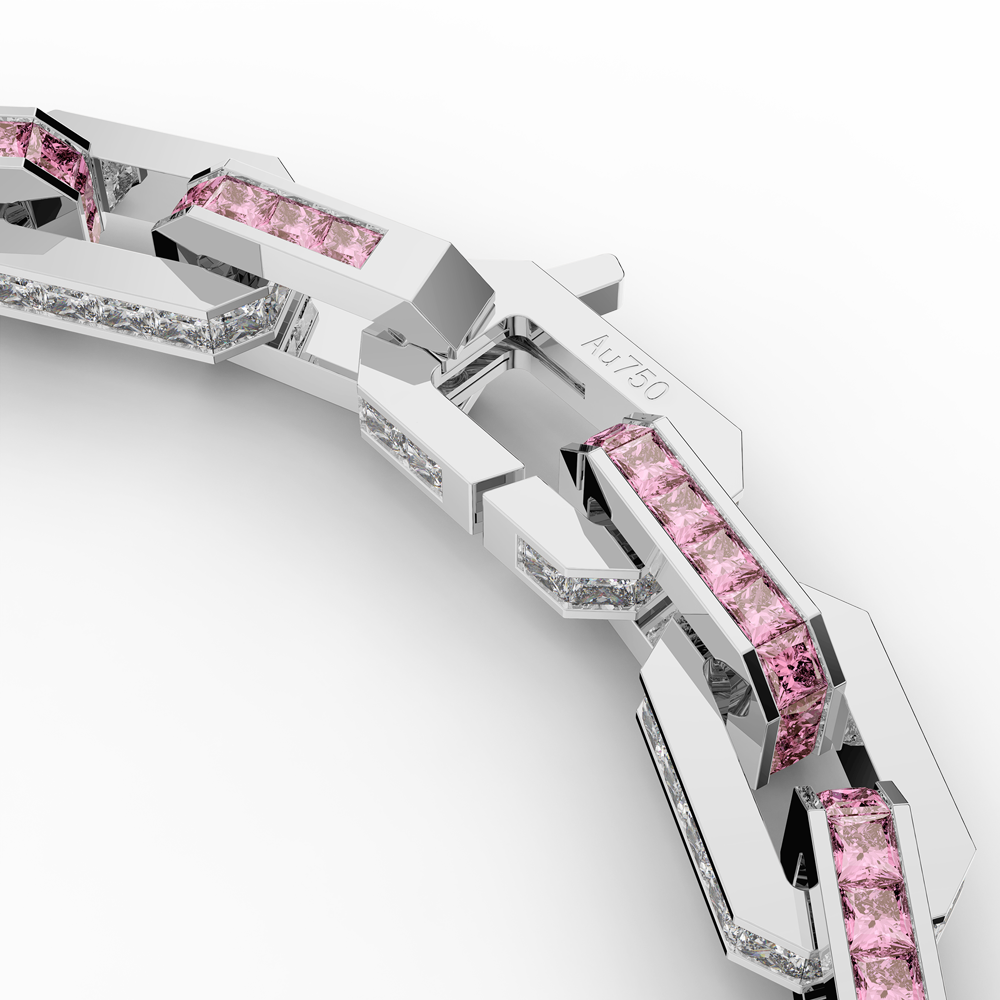 White Gold Diamond and Pink Gem Bracelet