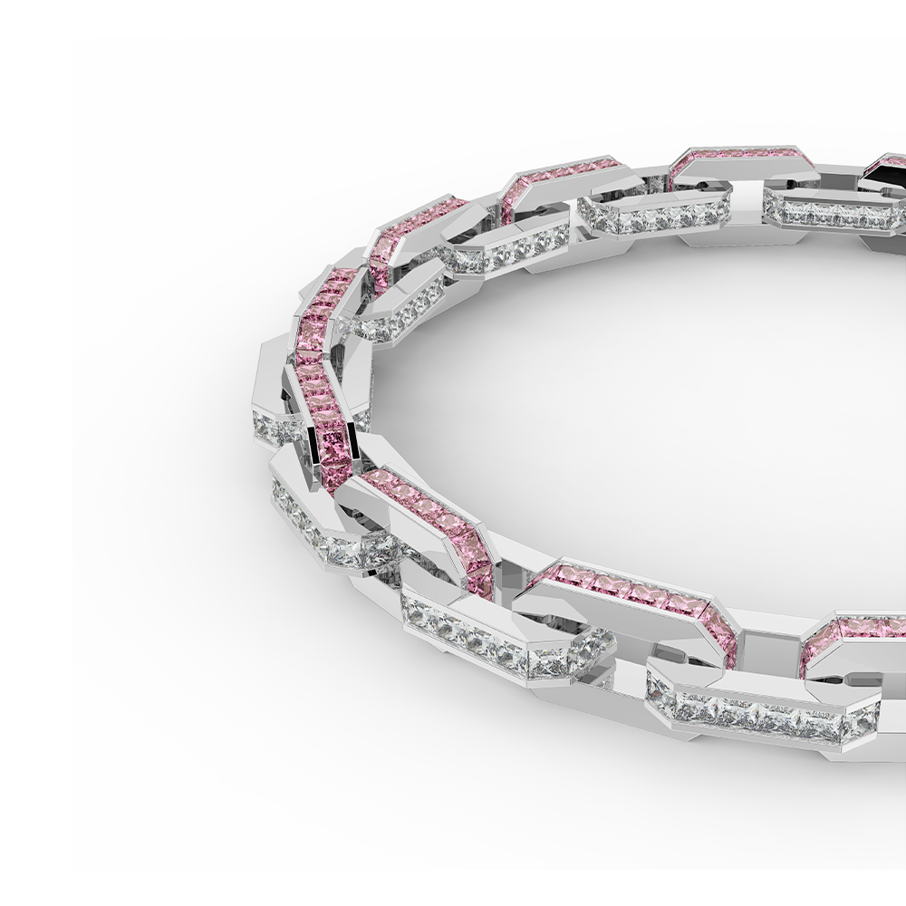 White Gold Diamond and Pink Gem Bracelet