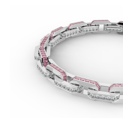 White Gold Diamond and Pink Gem Bracelet