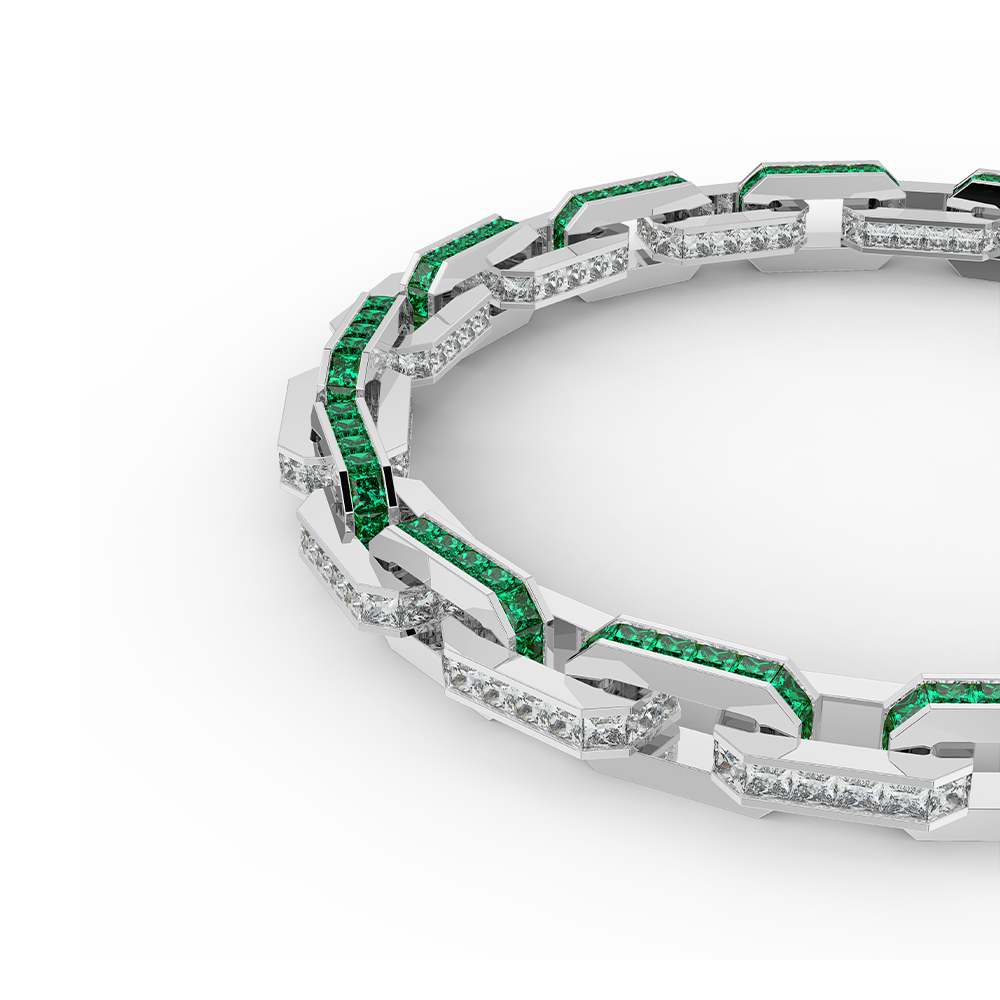 White Gold Diamond and Emerald Gem Bracelet