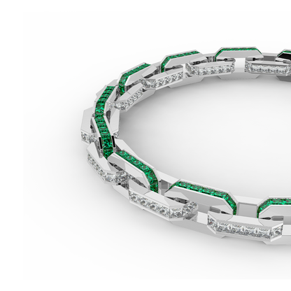 White Gold Diamond and Emerald Gem Bracelet