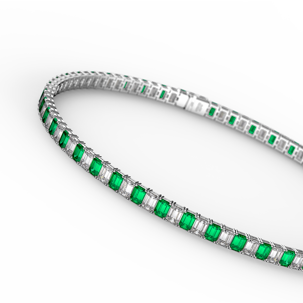 Emerald Gem and Diamond Necklace in White Gold