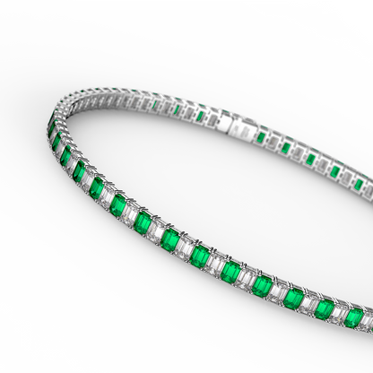 Emerald Gem and Diamond Necklace in White Gold