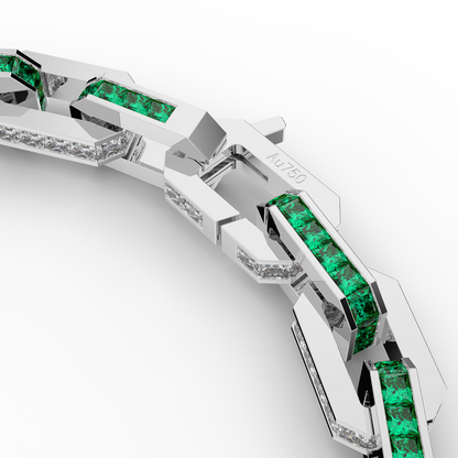 White Gold Diamond and Emerald Gem Bracelet