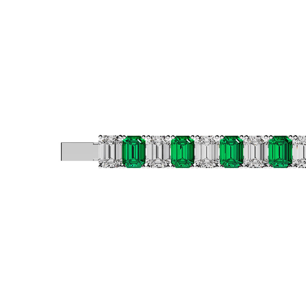 Emerald Gem and Diamond Necklace in White Gold