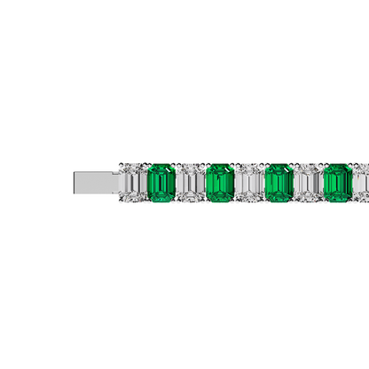 Emerald Gem and Diamond Necklace in White Gold