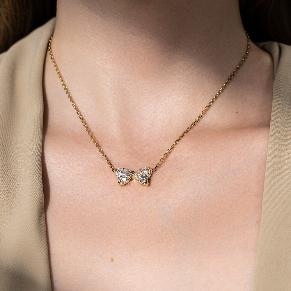 Yellow Gold Butterfly and Heart-shaped Diamond Necklace