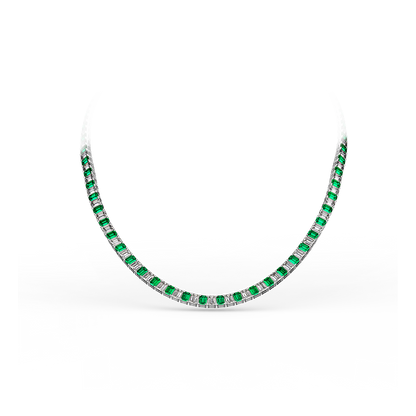 Emerald Gem and Diamond Necklace in White Gold