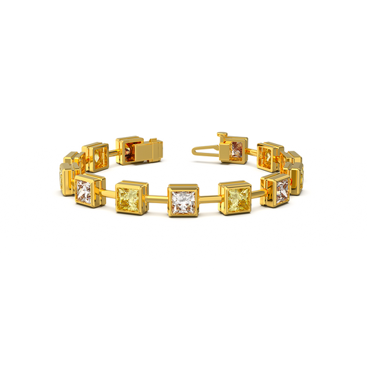 Two Tone Princess Cut Diamond Bracelet
