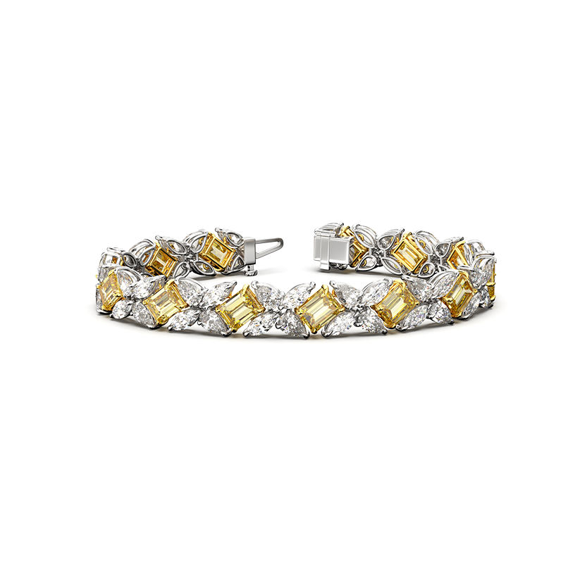 Zweifarbiges Diamantarmband mit drei Schliffarten