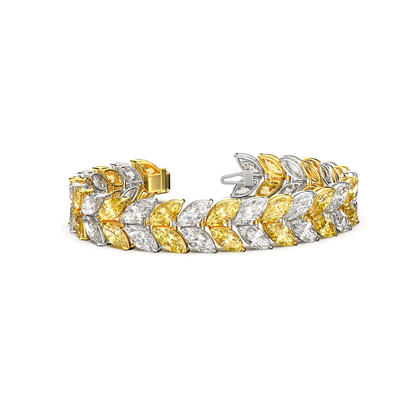 Zweifarbiges Diamantarmband mit Marquiseschliff