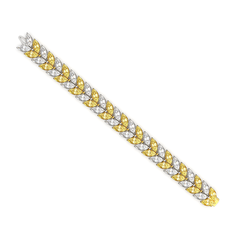 Zweifarbiges Diamantarmband mit Marquiseschliff