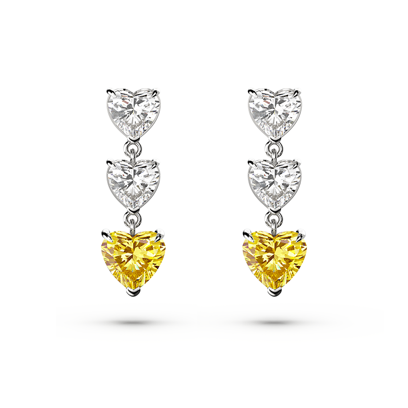 Two Tone Heart-Cut Diamond Earrings