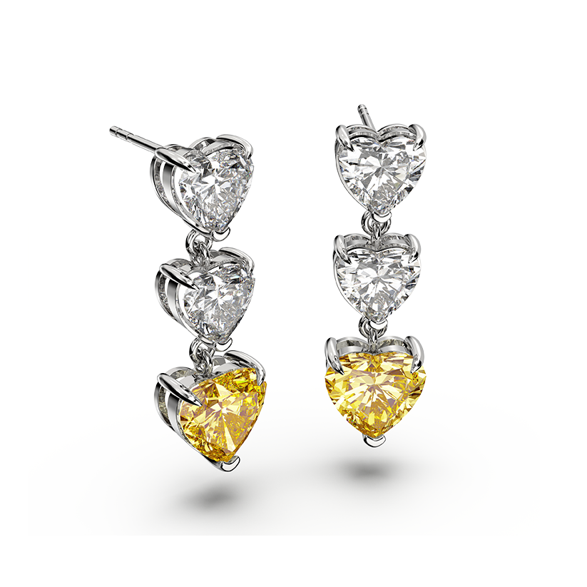 Two Tone Heart-Cut Diamond Earrings