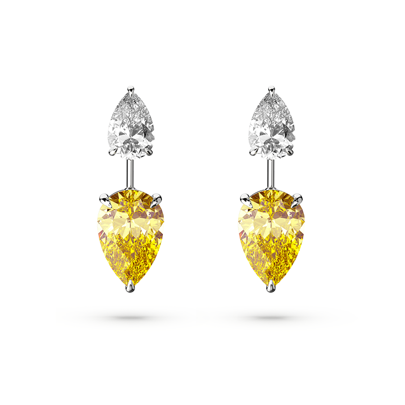 Zweifarbige Diamantohrringe mit Birnenschliff
