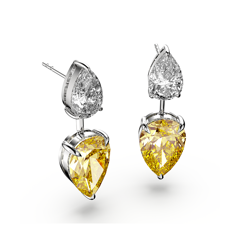 Zweifarbige Diamantohrringe mit Birnenschliff