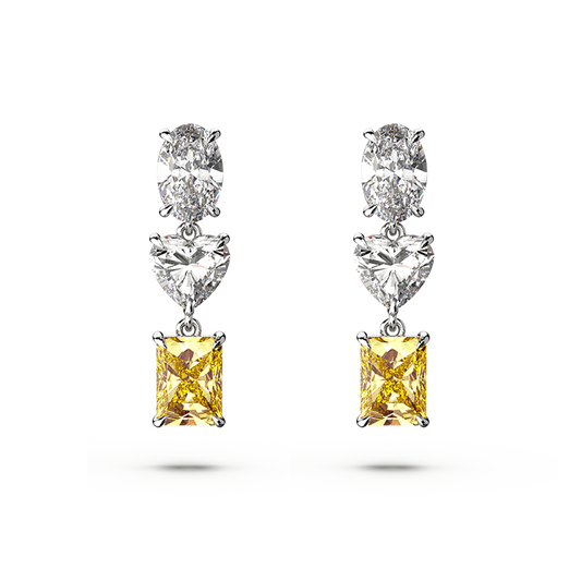 Two Tone Three Cut Diamond Earrings