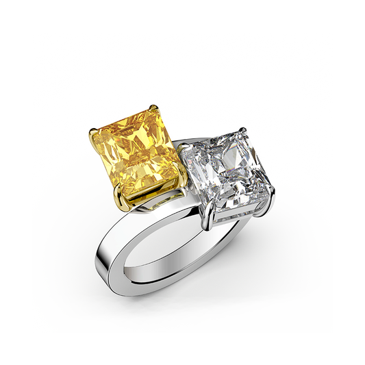 18K White Gold Rectangular Double Diamond Ring