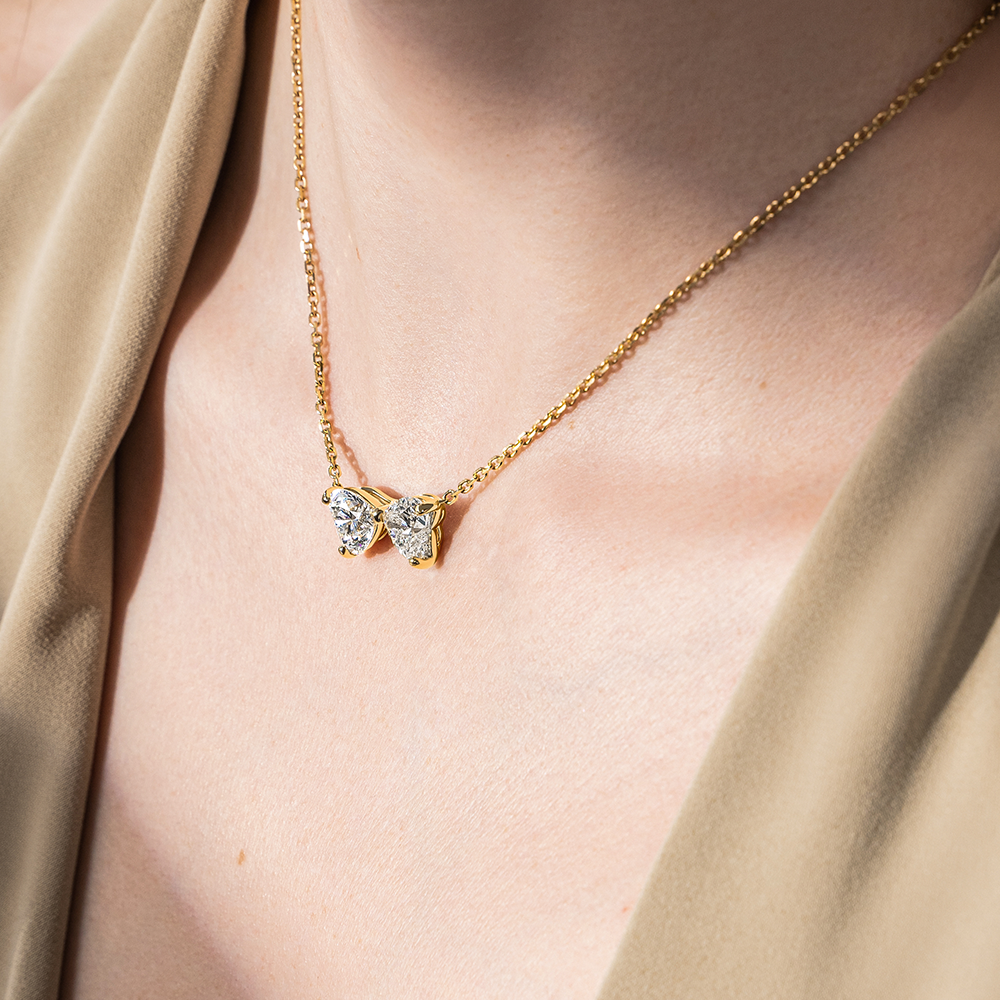 Yellow Gold Butterfly and Heart-shaped Diamond Necklace