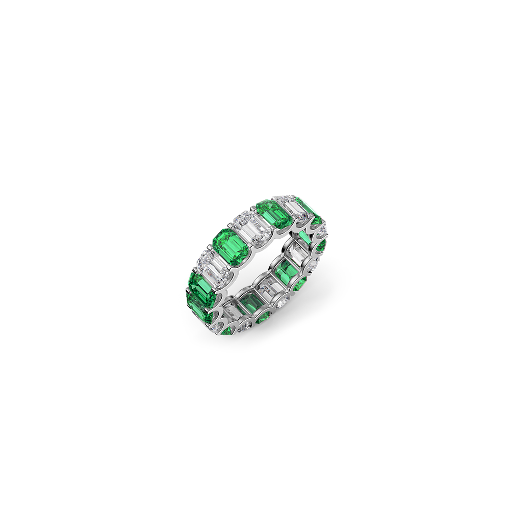 White Gold Emerald and Diamond Ring