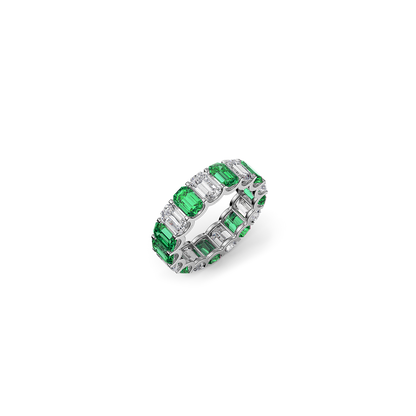 White Gold Emerald and Diamond Ring